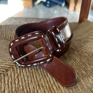 Micheal rose made in Italy Brown Leather Belt with White Stitching